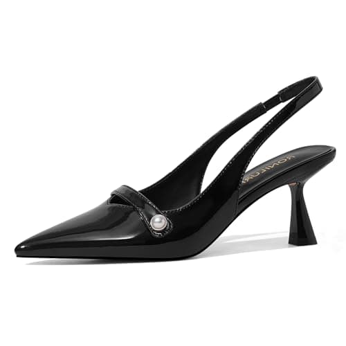 RONILURN Women Kitten Heels Slingback Low Heel Pumps Dress Shoes for Women Closed Pointed Toe Pearl Heels for Work Wedding Bridal - Image 1