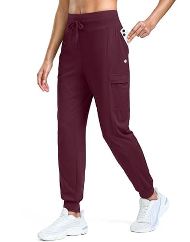 G Gradual Joggers for Women 4 Pockets High Waisted Athletic Jogger Pants Soft Lightweight Sweatpants for Workout Running, Wine, Small - Image 1