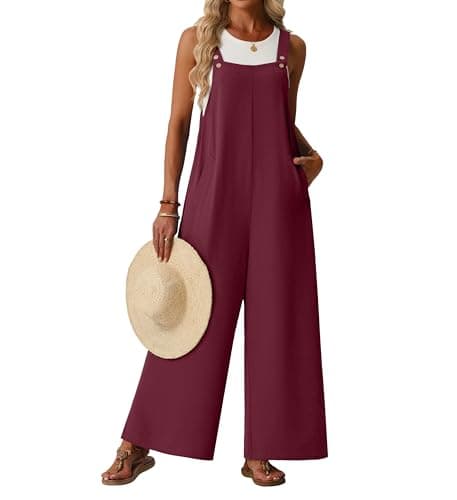 Lepunuo Overalls for Women Summer Floral Print Jumpsuits Wide Leg Casual Sleeveless Rompers for Seniors with Pockets - Image 1
