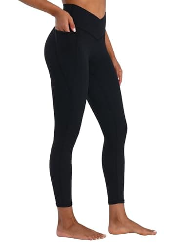 Sunzel Butt Lifting Scrunch Leggings for Women with Pockets No Front Seam Crossover Workout Booty Yoga Pants Tummy Control 25" Inseam Black Small - Image 1