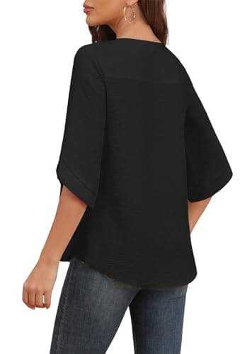 Askyes Womens Chiffon Blouses Summer Spring Casual Crew Neck Cute Tunic Tops for Leggings Chiffon Blouses for Women,Black,M - Thumbnail 2