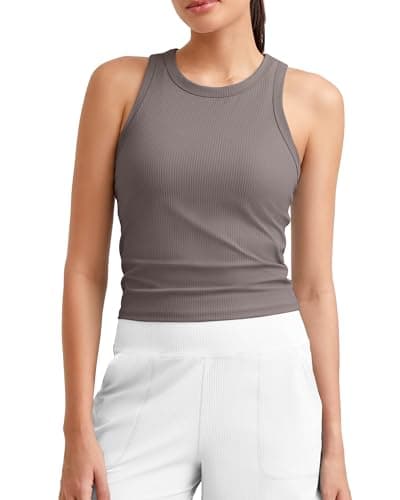 G4Free Athletic Tank Tops for Women Workout Camisole High Neck Athletic Stretchy Slim Fit Soft Comfy Lightweight Shirts (Taupe,XXL) - Image 1