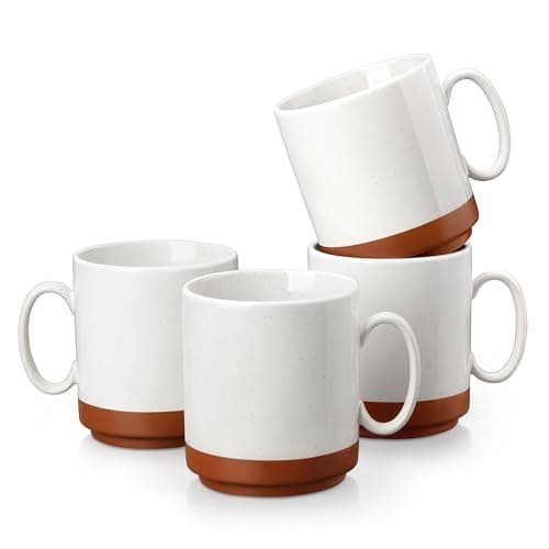 MALACASA 16oz Ceramic Coffee Mugs Set of 4, Stackable Coffee Cups with Straight-Sided Design, Mugs for Coffee, Latte, Tea, Hot Chocolate, Cappuccino and Cocoa, Microwave & Dishwasher Safe, Khaki White - Image 1