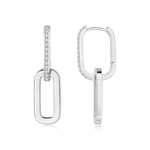 EINNULEIN 14K Gold Plated Paperclip Earrings For Women Trendy Link Huggie Hoop Earrings Silver Chain Statement Drop Dangle Earrings with Cubic Zirconia Jewelry Gifts For Her Gold - Image 1