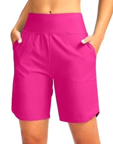 Viodia Women's 7" Swim Board Shorts High Waisted Modest Swimsuit Bathing Suit Beach Swimming Trunks for Women with Pockets Rosy - Image 1