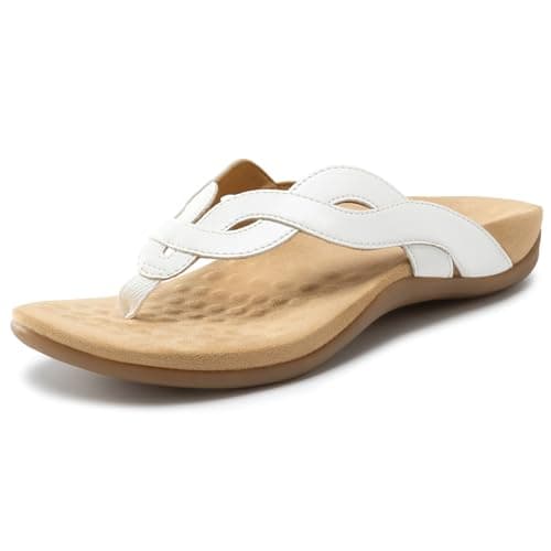 Rihero Orthopedic Sandals for Women Arch Support Flip Flops Orthotic White Sandals Comfortable Casual Thong Flat Sandals for Summer Vacation Size 7 - Image 1