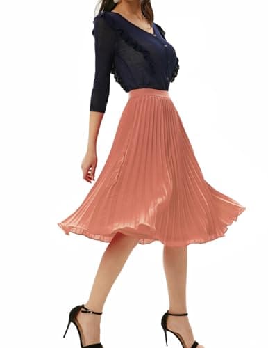GRACE KARIN Womens Classy Vintage Swing Pleated Chiffon A-line Skirt Dark Salmon XL - Thumbnail 3