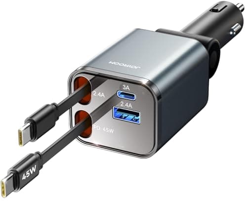 Retractable Car Charger 84W Car Charger USB C for iPhone 16 17 Pro Max Fast Charging [PD45W Dual Type C Cables] Car Accessories Cigarette Lighter Adapter for iPhone 17 Air 16 15 Pro Max, Samsung S25