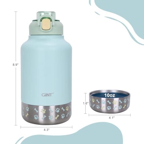 GiNT 37oz Insulated Stainless Steel Dog & Human Water Bottle | Leakproof Travel Dispenser with Detachable 10oz Bowl, 24H Cold/12H Hot, Carrying Case for Walking, Hiking,Camping & Outdoor Travel(Green) - Thumbnail 3