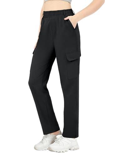 JEKAOYI Womens Hiking Cargo Pants High Waisted Lightweight Quick Dry Joggers with 4 Pockets for Outdoor Travel Black - Image 1