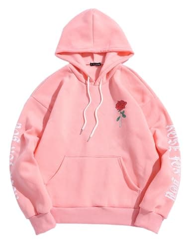 ZAFUL Men's Fleece Hoodie Unisex Rose Letter Print Hooded Pullover Kangaroo Pocket Sweatshirt Pink XXL - Image 1