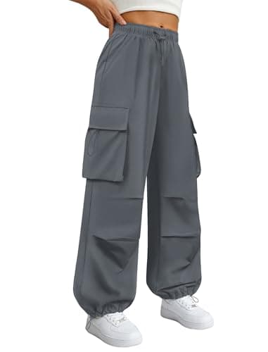 COPYLEAF Parachute Cargo Pants Women Elastic Waisted Quick Dry Lightweight Baggy Hiking Pants with Pockets Water Resistant(Grey S) - Image 1