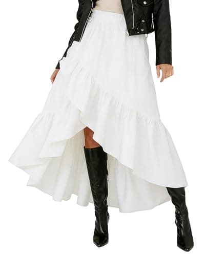 Bsubseach Women Western Asymmetrical Wrap Maxi Skirt, Ruffle Slit Flowy High Low Boho Midi Skirt White - Image 1