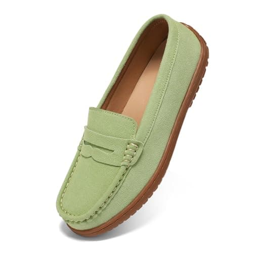 BEAUSEEN Women's Penny Loafers Slip-On - Lightweight Breathable Suede Driving Moccasins,Cute Business Casual Dress Shoes for Work & Travel Pistac, 6.5 US - Image 1