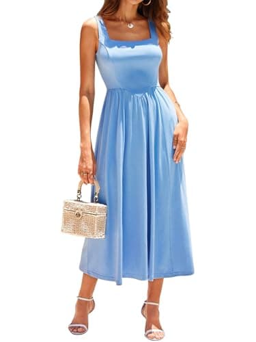 Sureple Sexy Dress for Women Party Summer Semi Formal Sleeveless Midi Swing Casual Sun Dress with Pockets（SP638-Gray Blue-XL） - Thumbnail 2