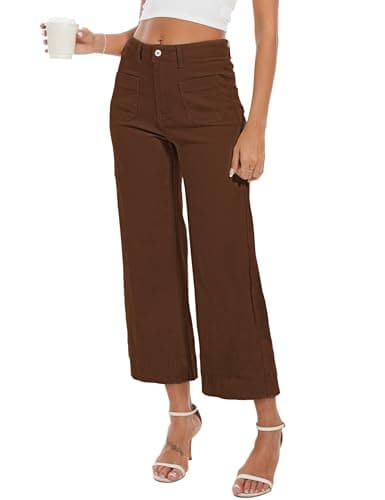 DAOAO Brown Pants Women Wide Leg Jeans Woman Cropped Teacher Pants High Waisted Stretchy Trendy XXL - Thumbnail 3