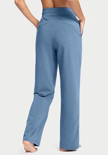 Soothfeel Women's Cotton Sweatpants Lounge Sweat Pants High Waisted Open Bottom Casual Yoga Pants for Women with Pockets, Haze_Blue, 2XLarge - Thumbnail 2