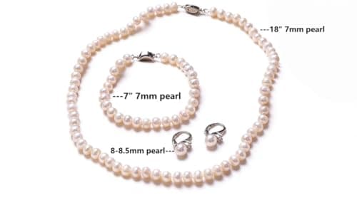 COYATE Freshwater Pearl Necklace Set Includes Bracelet and Earrings 7-9mm Genuine Pearl Set Jewelry for Women Gift for Mother's Day, Anniversary, Birthday, Valentine's Day, Wedding - Thumbnail 6