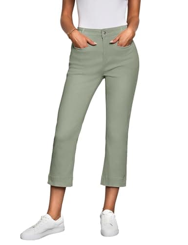 luvamia High Waisted Cropped Jeans for Women Casual Denim Capris Womens Fashion Olive Green Womens Jeans High Waisted Womens Jeans Straight Leg Womens Clothing Size Medium Fits Size 8 Size 10 - Image 1