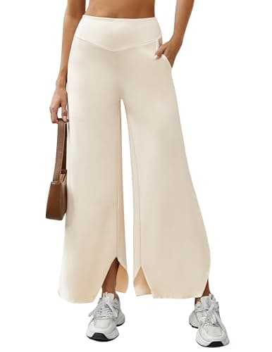 LOOKBOHO Women's Yoga Pants Wide Leg Casual Loose Sweatpants Comfy High Waisted Lounge Pajama Flowy Pants with Pockets Light Khaki XXL - Image 1