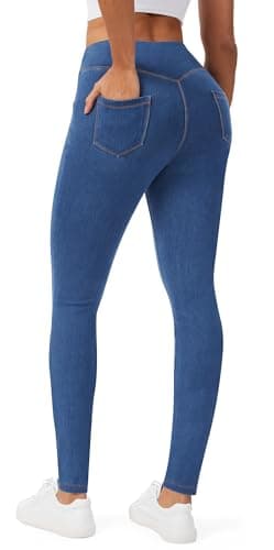 AVAMO Jeggings for Women with Pockets Stretchy Skinny Jeans Denim Leggings Pull on High Waist Tummy Control Trendy Jean Medium Wash - Image 1