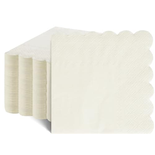 NatNarr 120 Pcs Cocktail Napkins Scalloped Ivory Paper Napkins Disposable Cream Dessert Beverage Party Napkin for Bridal Baby Shower, Wedding, Birthday - Image 1