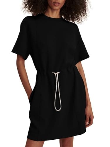 COCOMARTS Dresses for Women Summer Short Sleeve Crew Neck Sweatshirt Dress Drawstring Waist Tunic Tops Mini Vacation Sundress Black Medium - Image 1
