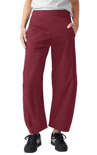 EGOCKAL Womens Elastic Waist Ankle Pants Baggy Curved Tapered Leg Barrel Travel Pants with Pockets - Image 1