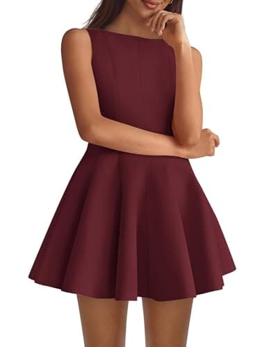 BTFBM Summer Dresses for Women 2026 Elegant Classy Formal A Line Sleeveless Party Cocktail Mini Dress Fashion Clothing(Burgundy, Small) - Image 1