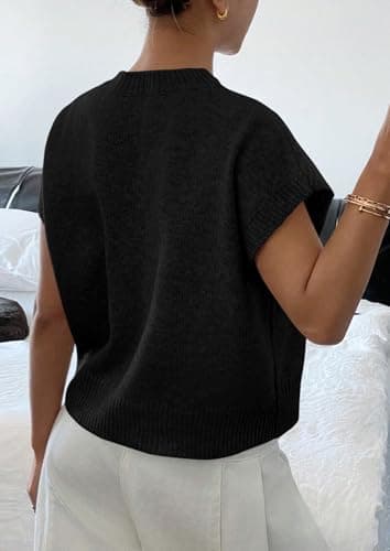 PRETTYGARDEN Women's 2026 Spring Sweater Vest Trendy Flower Knit Short Sleeve Cute Pullover Tank Tops Summer Fashion Clothing (Black,Medium) - Thumbnail 4