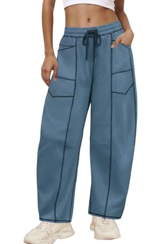 BEINF Barrel Sweatpants Women Elastic Waisted Casual Baggy Sweatpants Drawstring Wide Leg Lounge Pants with Pockets Blue L - Image 1