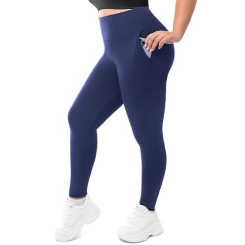Leafigure Plus Size Leggings with Pockets for Women - High Waisted Buttery Soft Yoga Leggings for Workout Navy 3XL