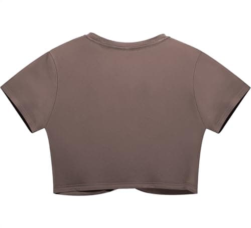 Lastshe Women's Plus Size Summer Crop Tops Short Sleeve Blouses Tie Front Tee T-Shirt Outfits,Brown,1X - Thumbnail 3