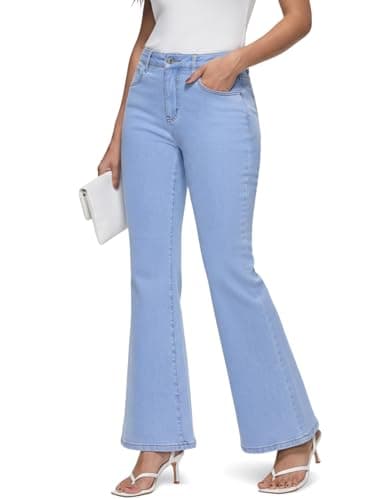 ZPIUO Flare Jeans for Women High Waisted Bell Bottom Stretchy Curvy Fit Wide Leg Denim Pants with Pockets LightBlue Size 10 - Image 1