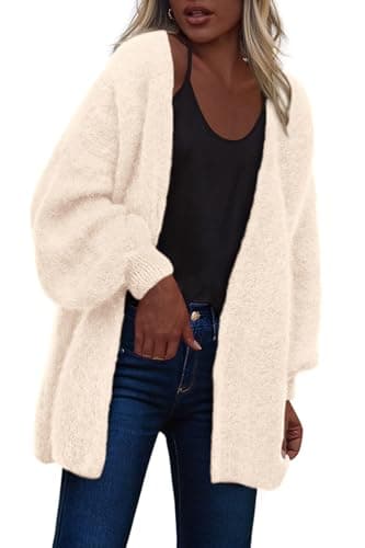 dowerme Women Open Front Cardigans Trendy Fall Long Sleeve Drop Shoulder Soft Knit Slouchy Sweater Spring Outerwear 2026(Beige,X-Large) - Image 1
