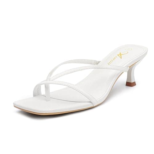 Athlefit Women's Strappy Kitten Heels Flip Flops Square Open Toe Low Heels Fashion Party Dress Thong Heeled Sandals White Size 5.5 - Image 1