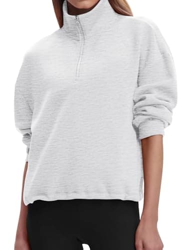 COCOMARTS Womens Sweatshirts Half Zip Pullover Drawstring Waist Sweaters Quarter Zipper Hoodies 2025 Fall Winter Fashion Clothes Outfit Light Gray X-Large - Image 1