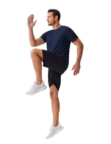 PINSPARK Mens Gym Workout Tshirts Moisture Wicking Shirts for Men Quick Dry T-Shirts Crewneck Plain Tees Navy Tshirt Men - Thumbnail 5