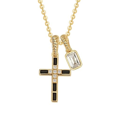Fettero Gold Necklace for Women - Dainty Cross Necklce Simple Removable Black Cross Pendant Non-Tarnish Faith Cross Necklaces for Women Trendy Christian Religious Jewelry Gift - Image 1