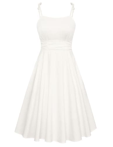 Belle Poque Women's White Graduation Dress Midi Flowy Swing Dress 1950s Vintage Cocktail Dresses M - Image 1