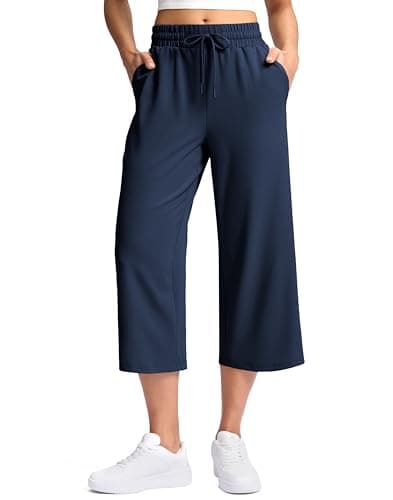 Soothfeel Women's Capri Pants Loose High Waisted Wide Leg Lightweight Travel Hiking Pants for Women Casual Summer with Pocket Navy M - Image 1