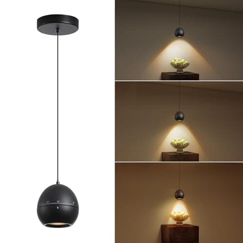 Opulux 9W Round Dimmable Black Pendant Light - Modern Chandelier Hanging Lights, Zoomable 10-55° Beam, Small Ceiling Lamp for Bedroom/Kitchen Island/Bedside - Image 1