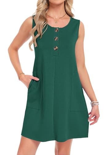 MOLERANI Summer Dresses for Women Sleeveless Dress Beach Vacation Casual Spring Midi Dresses for Women 2026 Sundresses Plus Size Solid House Dress,Dark Green,2XL - Thumbnail 2