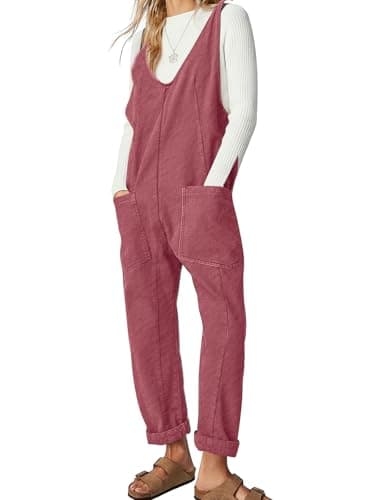 EXLURA Womens High Roller Denim Bib Jumpsuits Casual Loose Sleeveless Baggy Overalls Jeans Pants Jumpers with Pockets - Image 1