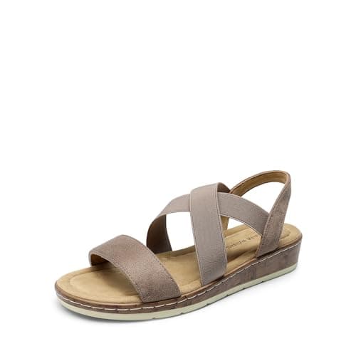 DREAM PAIRS Women's Dressy Slip on Elastic Ankle Strap Summer Wedge Heels Low Wedge Cork Beach Sandals for Women Casual Vacation,Size 7,Taupe,DWUMFS2505 - Image 1