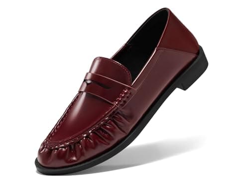 Coutgo Penny Loafers for Women Comfortable Slip on Shoes Collapsible Heel Closed Toe Dressy Casual Work Flats, Burgundy, Size 8 - Image 1
