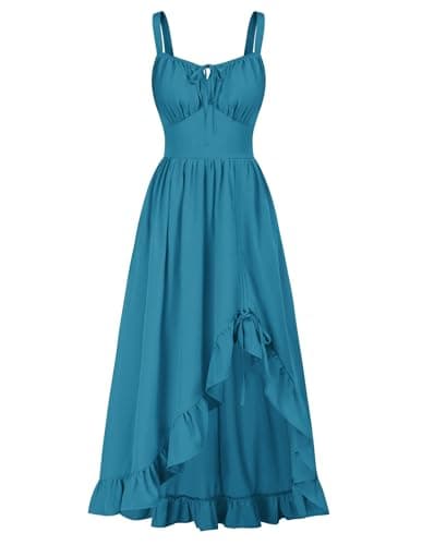 Scarlet Darkness Renaissance Dress Women Summer Corset Dress Flowy Sleeveless Milkmaid Vacation Sundress with Pockets Peacock Blue M - Image 1