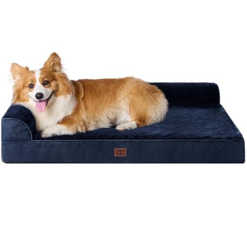 EHEYCIGA Large Dog Bed Memory Foam for Crate, Orthopedic Dog Bed Large Size Dogs with Washable Removable Cover, Waterproof Pet Sofa Couch with Nonskid Bottom, 35x22x6, Navy Blue - Image 1