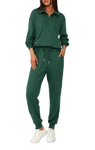 BTFBM Women's 2 Piece Tracksuit Fall Outfits 2025 Long Sleeve Half Zip Sweatshirt Sweatpants Lounge Set Sweatsuits(Solid Dark Green,X-Large) - Image 1