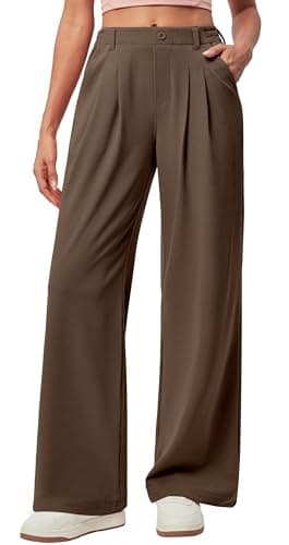 IUGA Wide Leg Pants Woman Pull on Stretchy Work Dress Pants High Waisted Business Casual Trousers Slacks Standard, Meduim, Coffee - Image 1